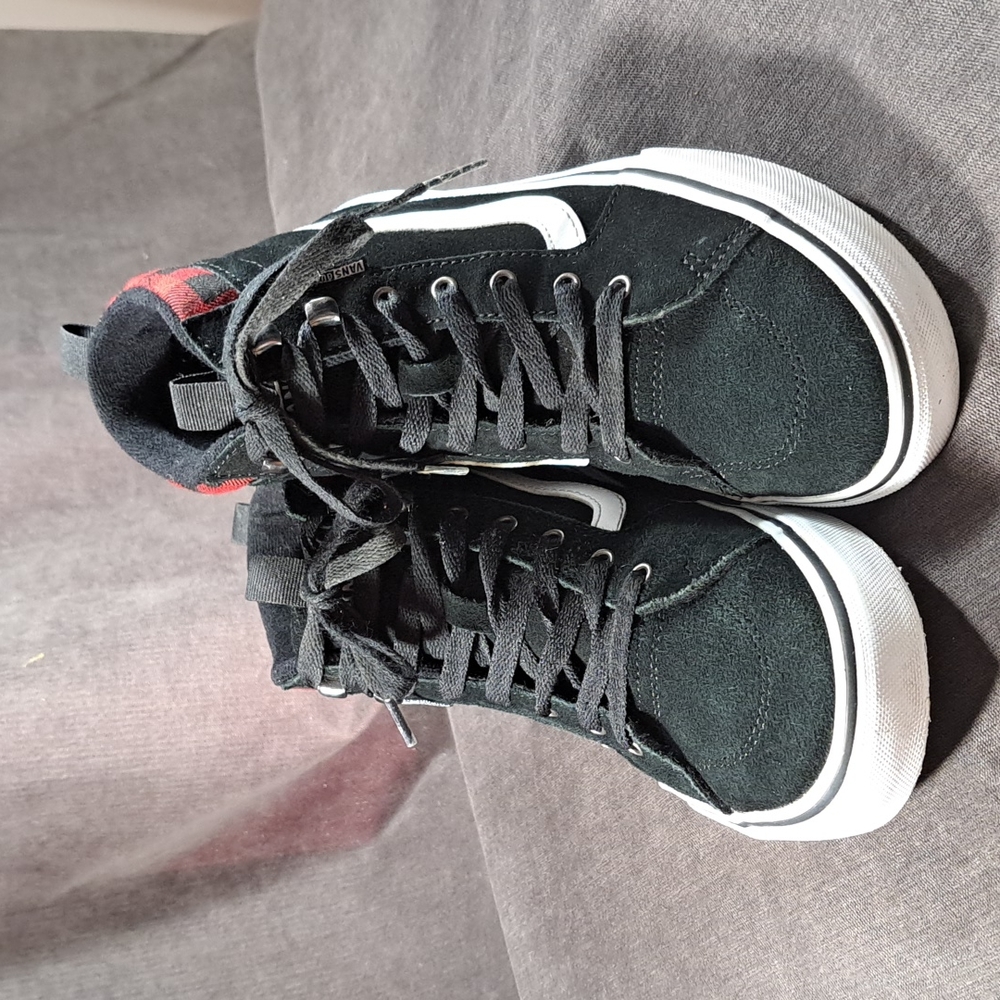 Vans Filmore Black Suede Red Black Checkerboard Sneakers VG US Y6 W7.5